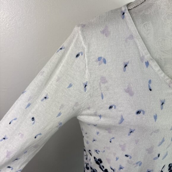 J. Jill Women's M Linen blend Pullover Sweater LS White Navy Multi - Picture 5 of 10